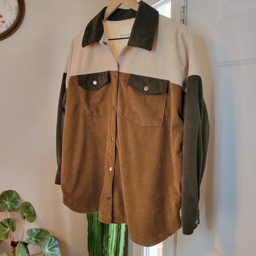 Altar'd State Color Block Corduroy Snap Up Shacket, Size XS‎ Oversized - Picture 2 of 7
